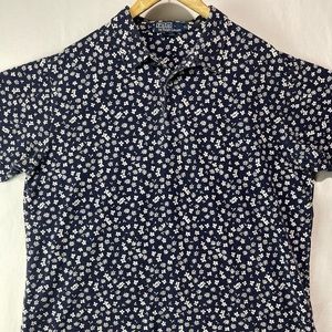 Vintage Polo Ralph Lauren Gold Dot Polo Shirt Men’s XL Navy Blue Floral AOP Worn